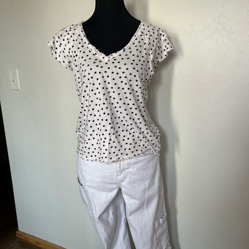 Maeve Anthropologie Polka Dot Flutter Sleeve V Neck Tee